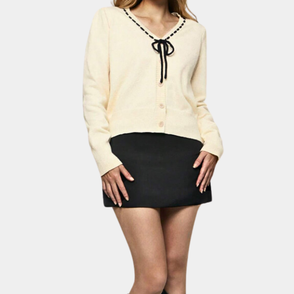 Anthoula - Elegant Ladies V-Neck Summer Sweater with Bow