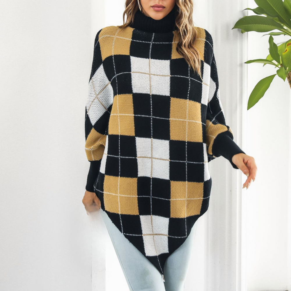 Aikaterini - Ladies' Summer Sweater with Stylish Check Pattern