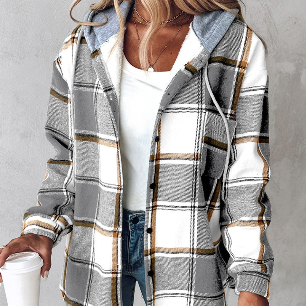 Zelina - Lightweight Checked Coat with Hood for Women, Perfect for Spring and Summer