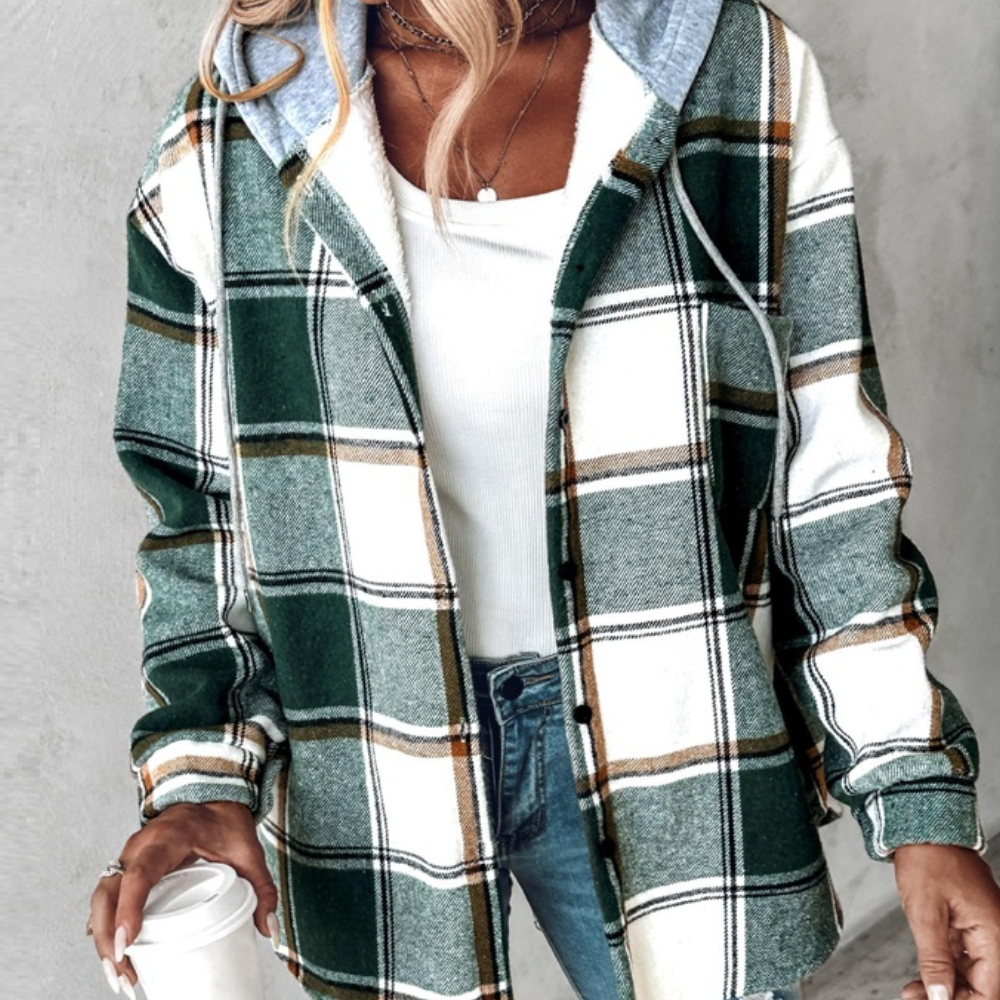Zelina - Lightweight Checked Coat with Hood for Women, Perfect for Spring and Summer
