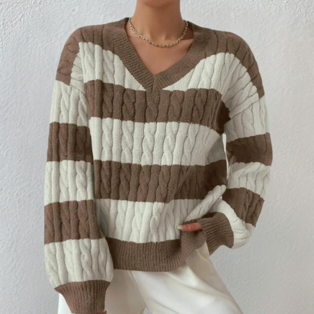 Yamina - Ladies Elegant V-Neck Striped Summer Jumper