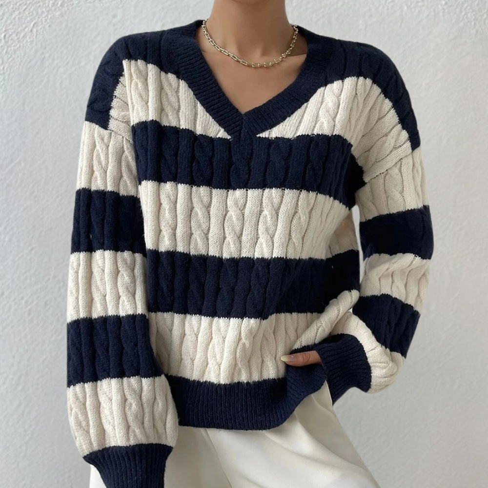 Yamina - Ladies Elegant V-Neck Striped Summer Jumper
