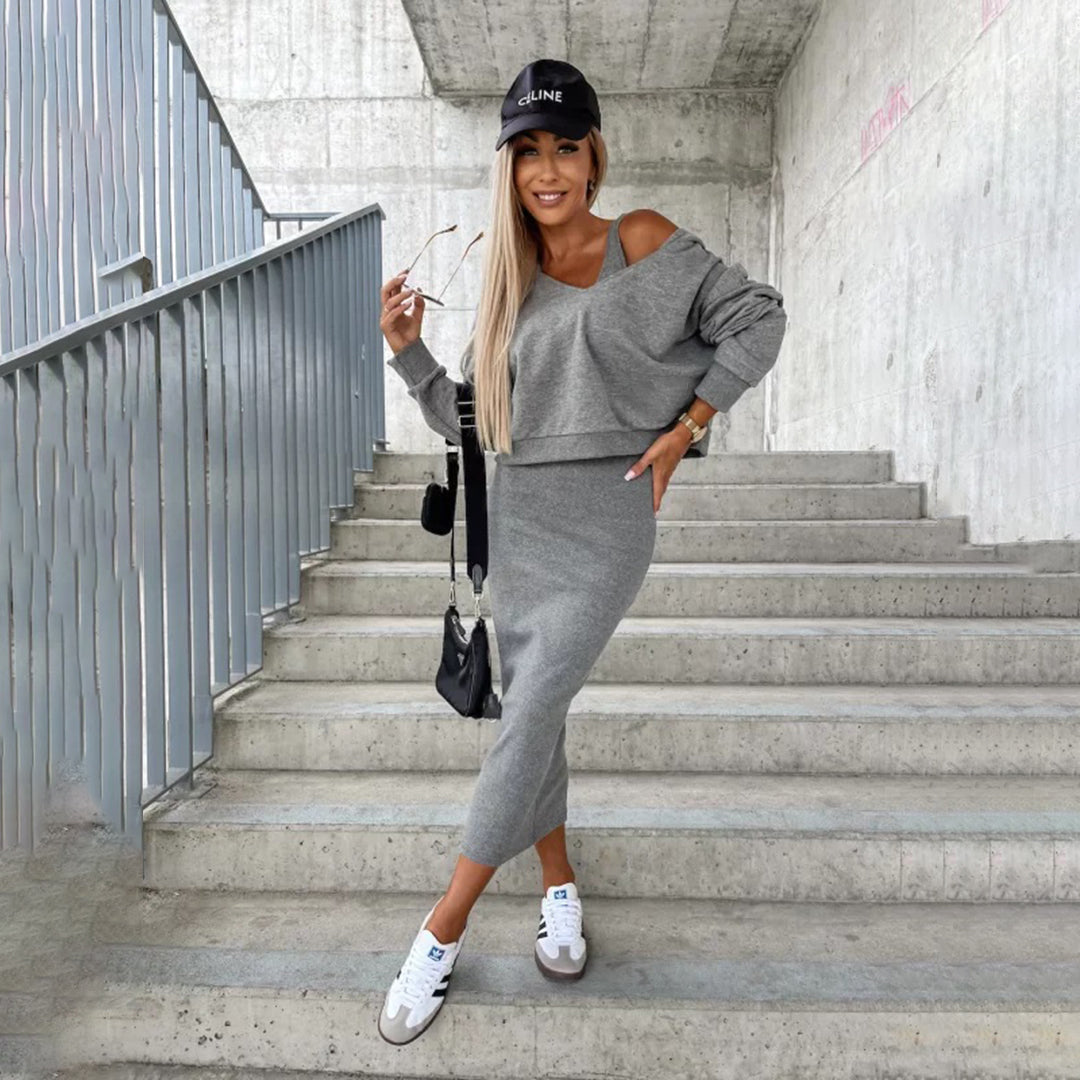 BESSIE - Elegant summer dress and sweatshirt set