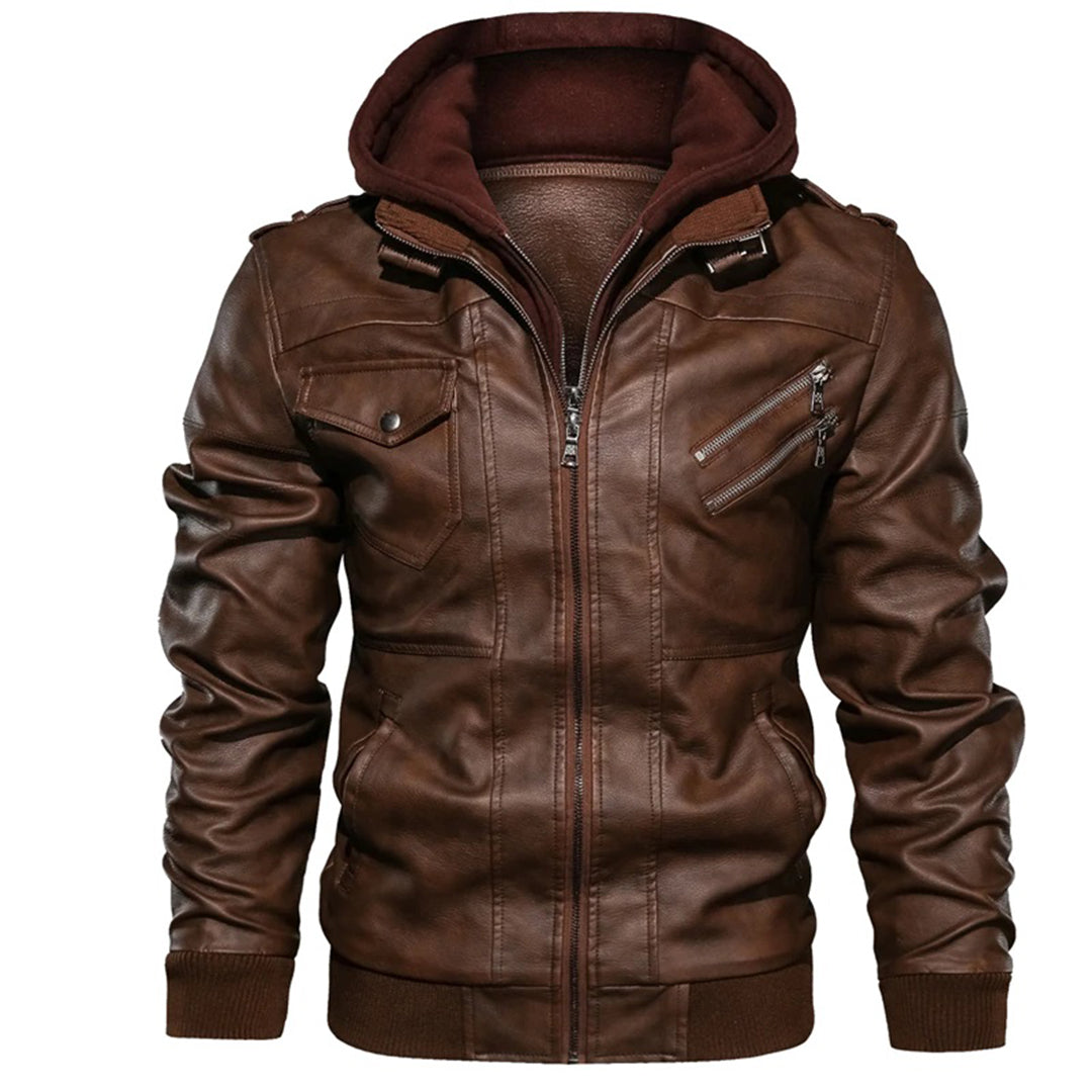 Jacob - Leather Summer Jacket with Hood for Men